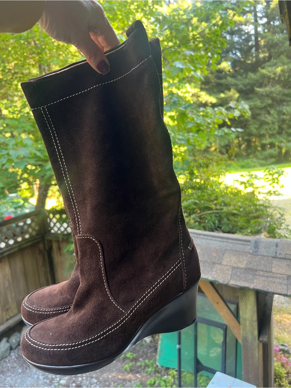 Crocs Brown Genuine Suede Leather Mid-Calf Boots with Contrast Stitching - Picture 5 of 9